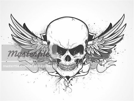 Vektor-Illustration von Double geflügelte menschlichen Schädel mit Banner und Grunge hintergrund
