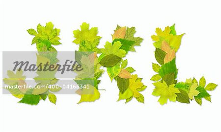 Alphabet - letters with a green leaves. Set 4