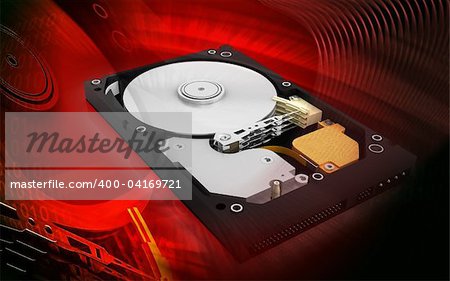 Digital illustration of hard disk in digital colour background