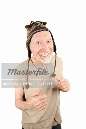 Senior man with pleasant expression wearing knit cap