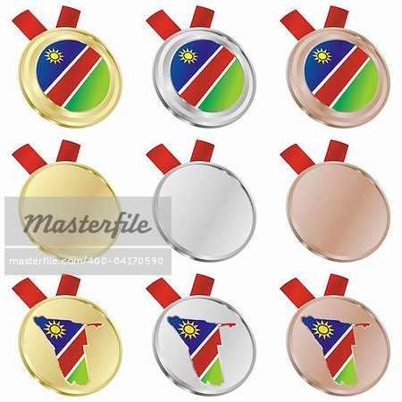 fully editable namibia vector flag in medal shapes