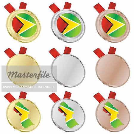 fully editable guyana vector flag in medal shapes