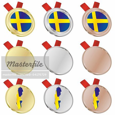 fully editable sweden vector flag in medal shapes