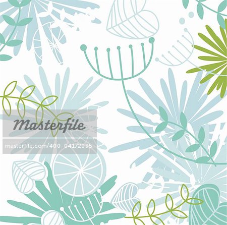 Floral pattern in retro style. Vector illustration with green flower decor isolated on white.