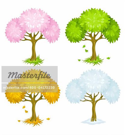 set of trees from different seasons vector illustration