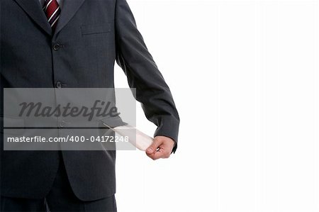 man with empty pocket, isolated on white background