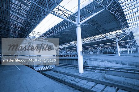 train,stop in the railway station shanghai china.