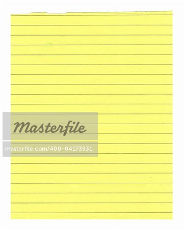 yellow lined paper isolated on white background