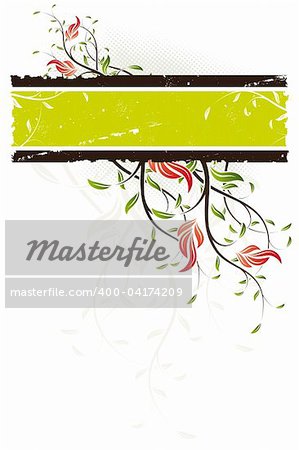 Vector grunge floral background with retro panel