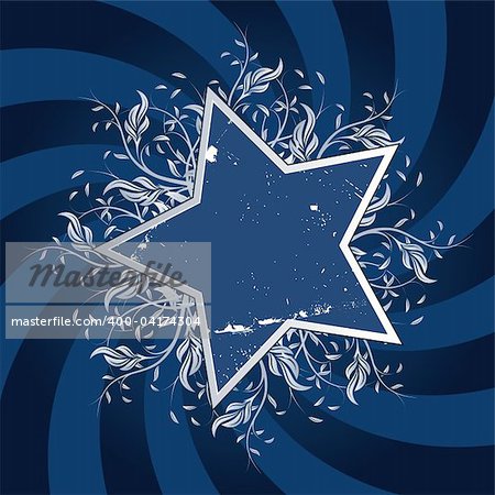Grunge Star Flower design with blue swirl