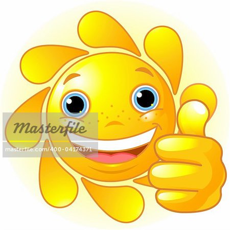 Cute and happy Sun with hand giving thumbs up