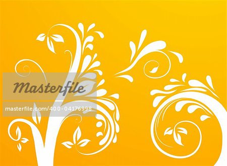 drawing of tree and vines pattern in an orange background