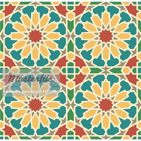 Islamic Tile Seamless Pattern. Each color is easily editable.