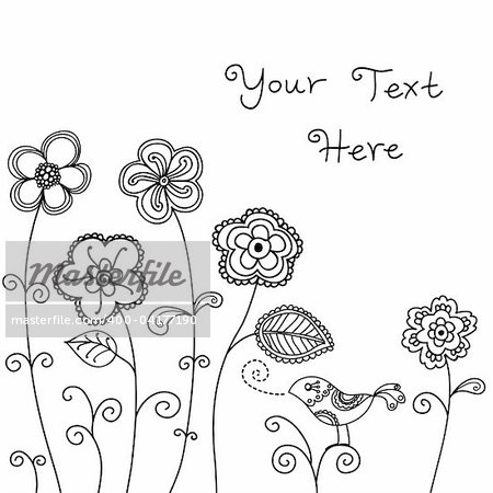 Hand-drawn floral and bird background with space for your text.  Individual elements are easily editable.