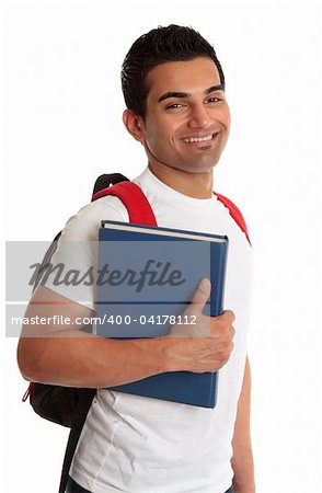 Male ethnic mixed race college or university student, smiling.