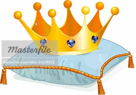 Gold Queen's  crown on the blue pillow