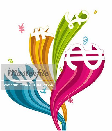 Colorful flowing currency symbol background