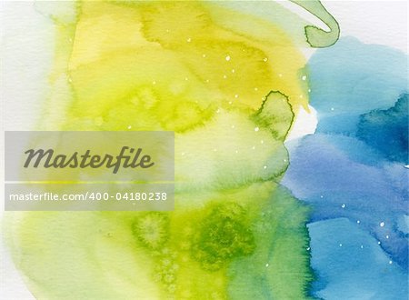 watercolor  blot on the white background ,yellow and green