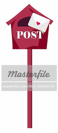 a red postbox and an envelope  on a white background