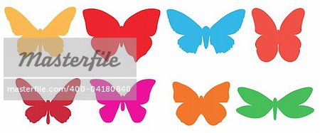 Vector illustration set of funky colorful silhouette of butterfly