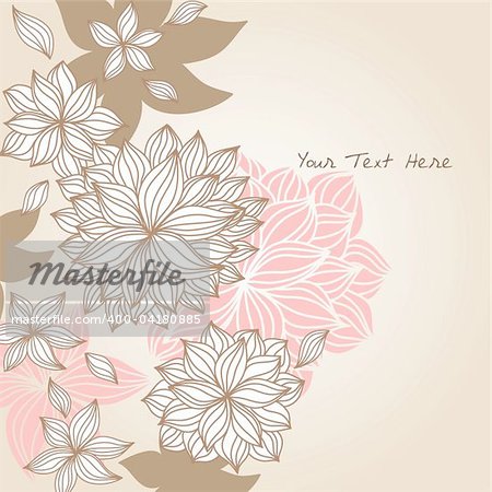 Hand-drawn floral background design in vintage tones with room at the bottom for your text.  Sample text is expanded and does not require fonts.