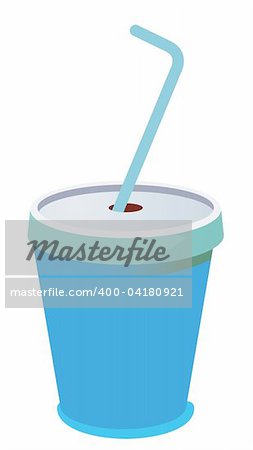blue plastic cup with a straw on a white background