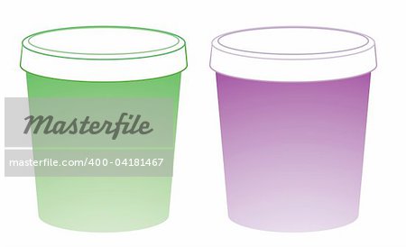 two color  plastic cups  on a white background