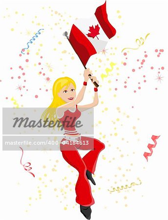 Canada Soccer Fan with flag. Editable Vector Illustration