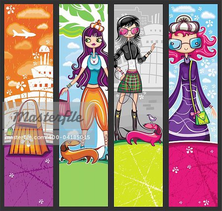 Urban shopping girls - banners set with copyspace (girls banners series)