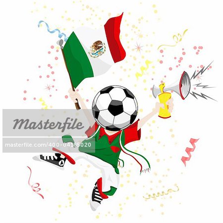 Mexico Soccer Fan with Ball Head. Editable Vector Illustration