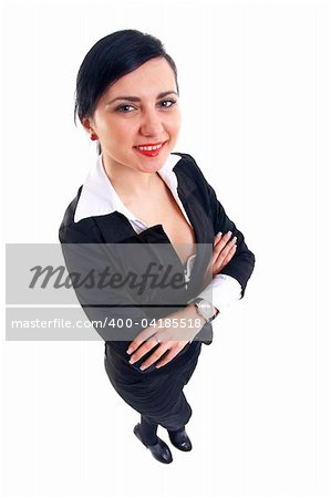 happy businesswoman with her arms crossed (isolated on white)