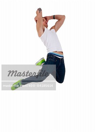 modern dancer poses in front of the white background