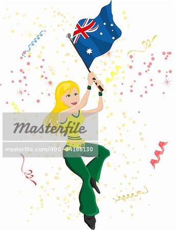 Australia Soccer Fan with flag. Editable Vector Illustration