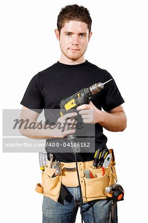 Stock image of male handyman/worker over white background