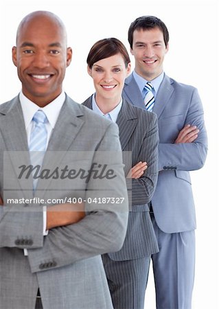 Portrait of young business team against a white background