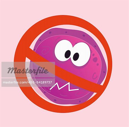 Stop virus warning sign. Vector illustration of aids virus in red alert circle isolated on pink background.