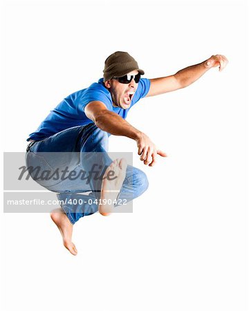 Young man jumping isolated over a white background