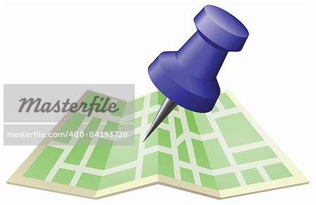 An illustration of a street map with drawing push pin. Can be used as an icon or illustration in its own right.