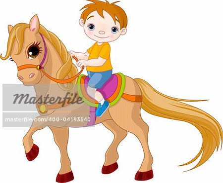 Cute little Boy riding on a horse