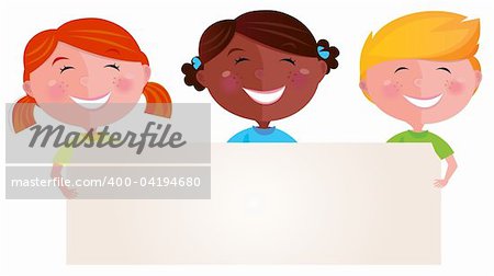 Vector Illustration of multicultural children. Blank space for your message.