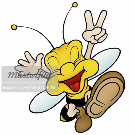 Happy Smiling Wasp - colored cartoon illustration, vector