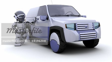 3D render of robot with SUV concept car