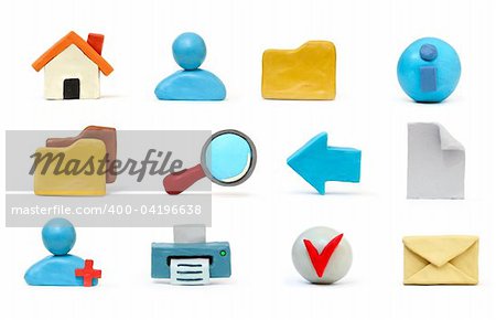 Hand made plasticine icon set  for  common internet functions