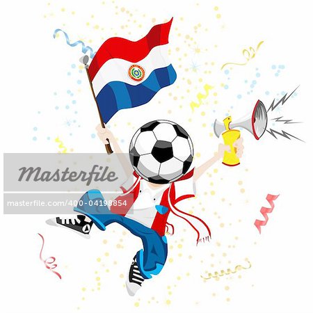 Paraguay Soccer Fan with Ball Head. Editable Vector Illustration