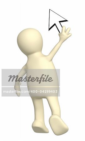 3d puppet with a cursor. Isolated over white