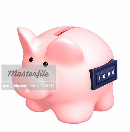 Piggy bank with counter. Isolated over white