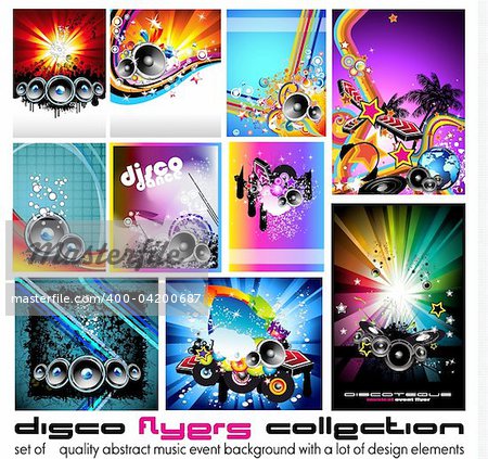 10 Abstract Music Background for Discoteque Flyer with a lot of desgin elementes - Set 3