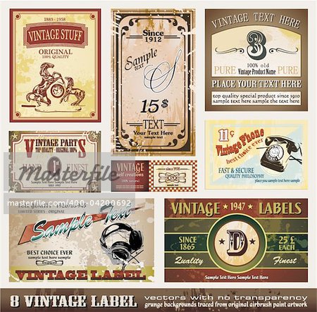 Vintage Labels Collection - Set of 8 design elements with original antique style