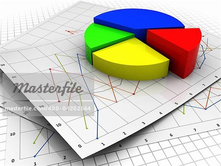 abstract 3d illustration of business diagrams paper and pie chart