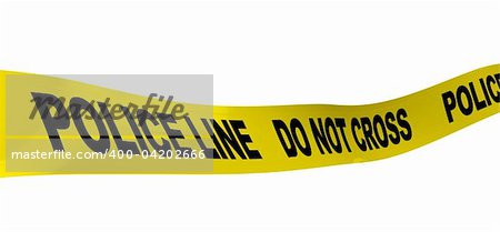 3d illustration of yellow ribbon with text 'police line' on it